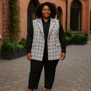 ❄️ Cato | PLUS SIZE BOUCLE VEST Black/White Business Casual Various Available